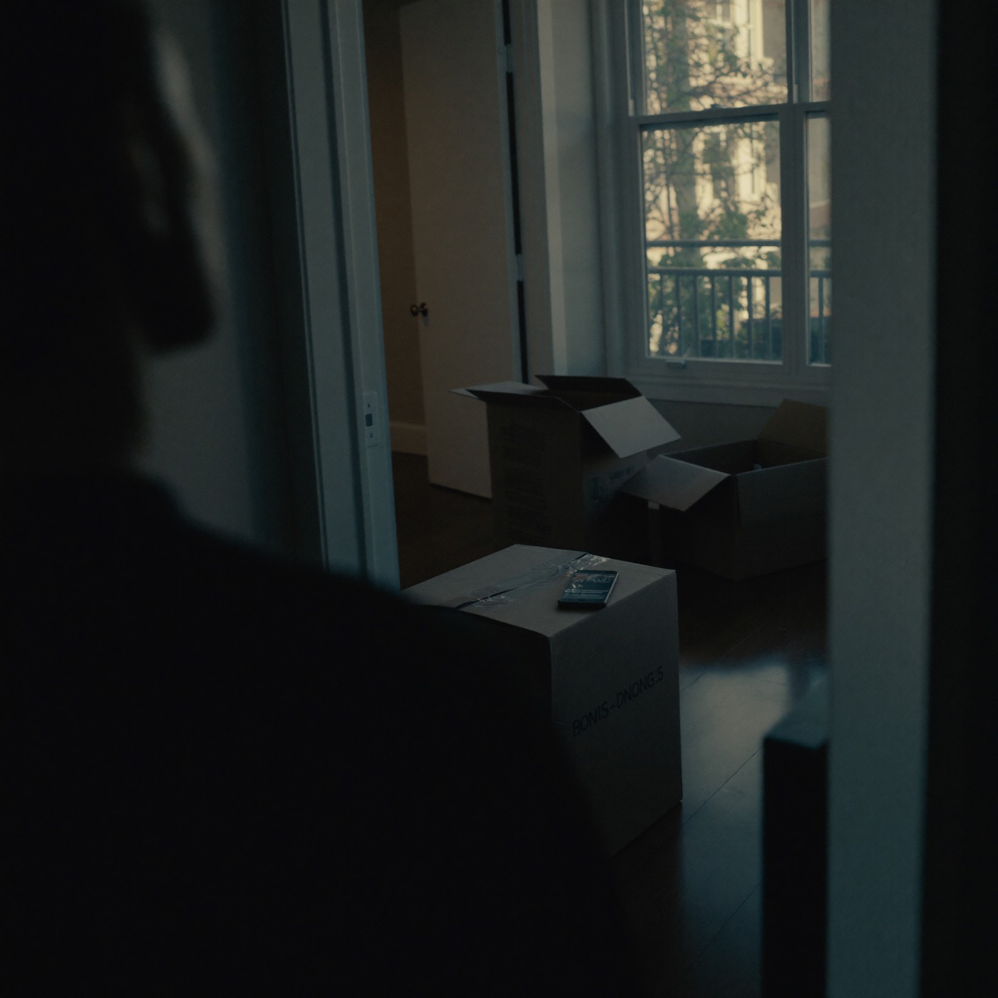 Moving boxes in an empty room by a window